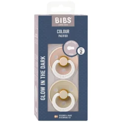 BIBS Glow in the dark Fopspeen Two Pack Natuurlijk Rubber Blush/Vanilla Maat 2