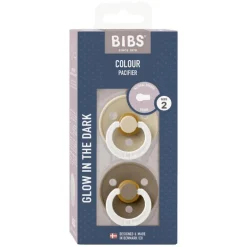 BIBS Glow in the dark Fopspeen Two Pack Natuurlijk Rubber Vanilla/Dark Oak Maat 2