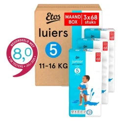 Etos Luiers Junior Maat 5 11-16 kg Maandbox 204 stuks