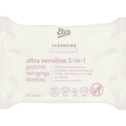 Etos Ultra Sensitive 3-in-1 Face Cleansing Wipes 25 stuks