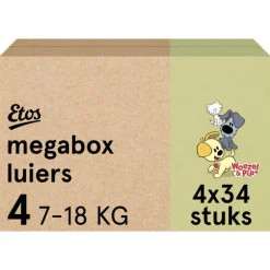 Etos Woezel & Pip Luiers Maxi Maat 4 7-18 kg Megabox 4x34 stuks