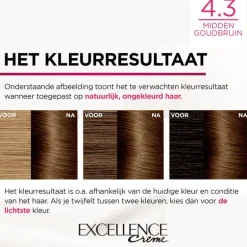 L'Oréal Paris Excellence Crème Verzorgende Crèmekleuring 4.3 Midden Goudbruin