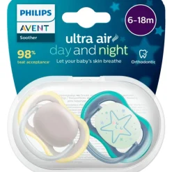 Philips Avent Ultra Air Day and Night – Fopspeenset – 2 stuks – 6-18 mnd - SCF087/18