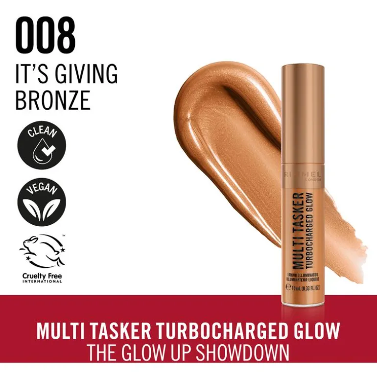Rimmel London Multi Tasker Turbocharged Glow Liquid Illuminator Bronzer - Brons - 008 It's giving bronze
