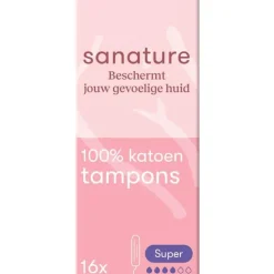 Sanature 100% Katoenen Tampons Super 16 stuks