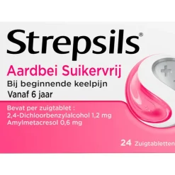 Strepsils Keeltabletten Aardbei Suikervrij 24 stuks