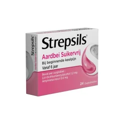 Strepsils Keeltabletten Aardbei Suikervrij 24 stuks