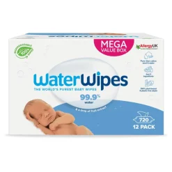 WaterWipes Billendoekjes Plasticvrij Gevoelige Huid Voordeeldoos 12x60 stuks