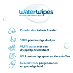 WaterWipes Billendoekjes Plasticvrij Gevoelige Huid Voordeeldoos 12x60 stuks